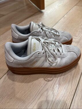 adidas Beige Suede Platform Sneakers with Gum Sole